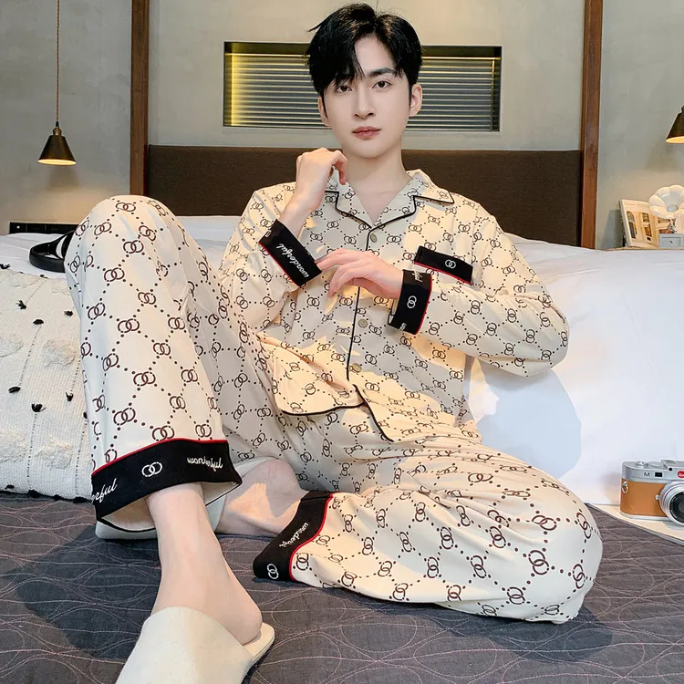 双面纯棉睡衣男士秋款长袖春秋冬季青少年高级感家居服套装可外穿