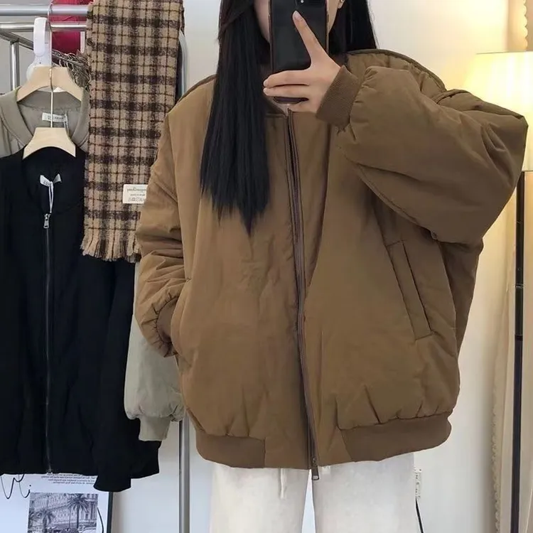 国潮2024冬新款宽松显瘦百搭简约棒球棉服外套