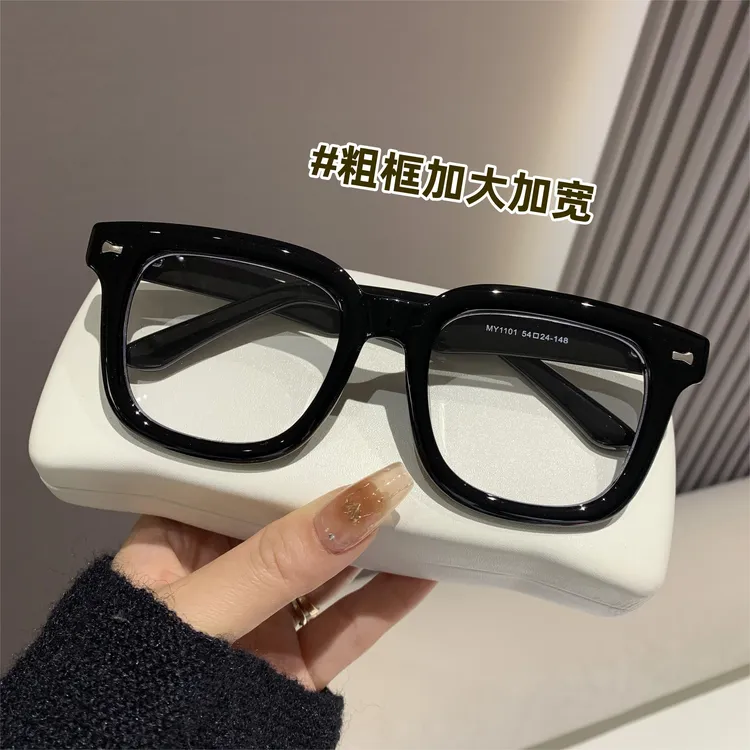加大加宽16cm粗框可配高度数近视黑框弹簧腿男生超大脸方形平光镜商品图