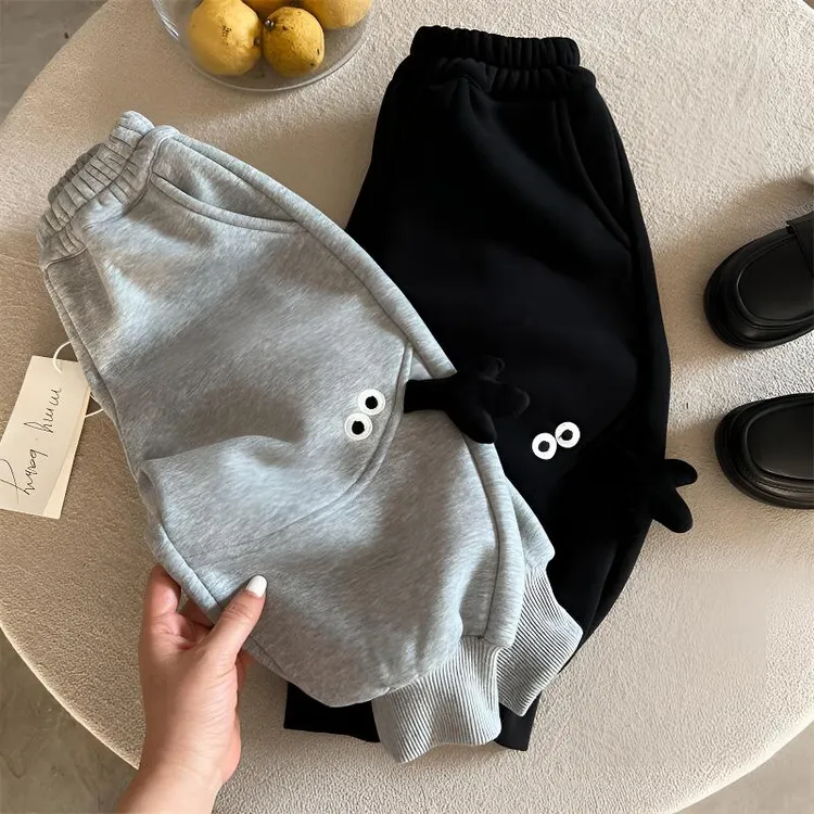 儿童卡通卫裤加绒男2025冬季款小童束脚老爹裤潮女宝宝休闲裤加厚