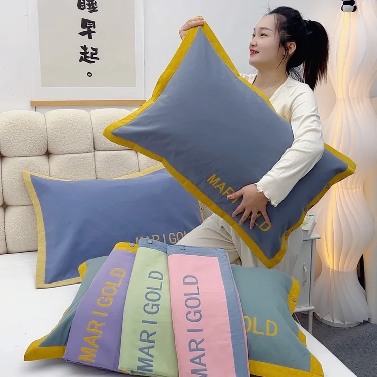 不起球纯棉纱布按扣枕套一对加大加厚枕头套家用成人透气吸汗枕套