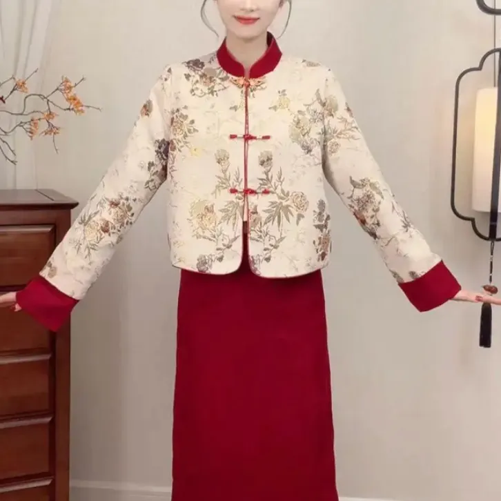 苏故里【红袖添香】【尺码偏大】加棉两件套新年装新娘微胖女生旗