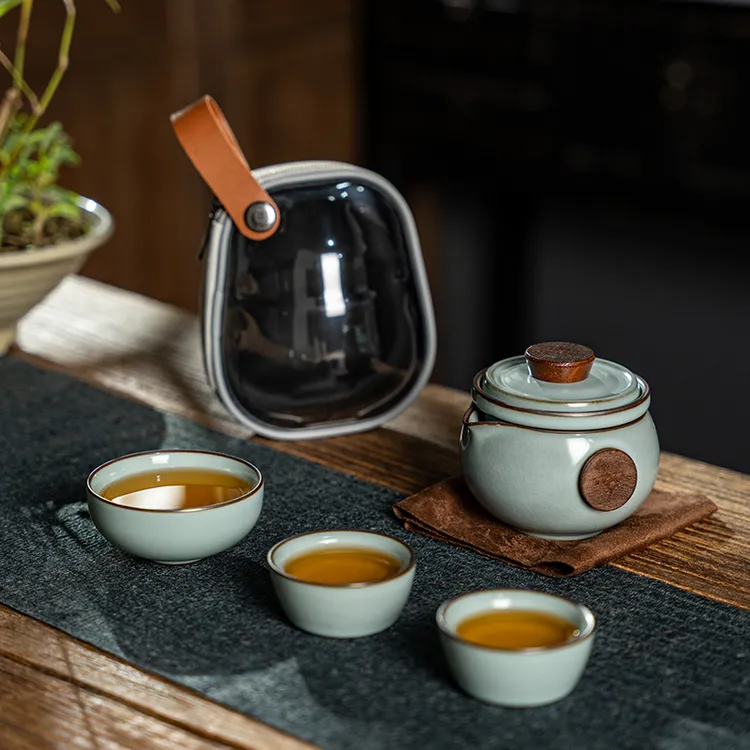 汝窑便携式旅行茶具套装快客杯户外车载随身功夫茶具陶瓷泡茶壶商品图