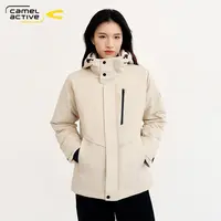 德国骆驼动感女装2025冬季新款户外休闲百搭山系露营女士连帽棉服