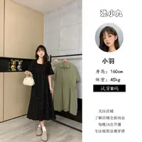 【张小九】方领花苞袖加长里衬中长款A字波点连衣裙Z9661
