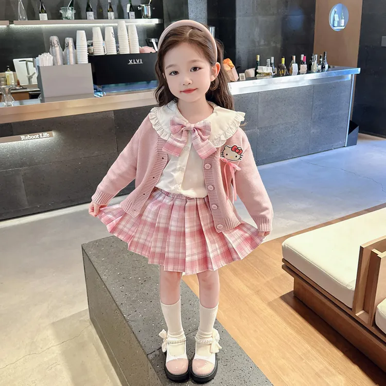 儿童JK套装裙子2024新款春秋小女孩时髦洋气学院风百褶裙