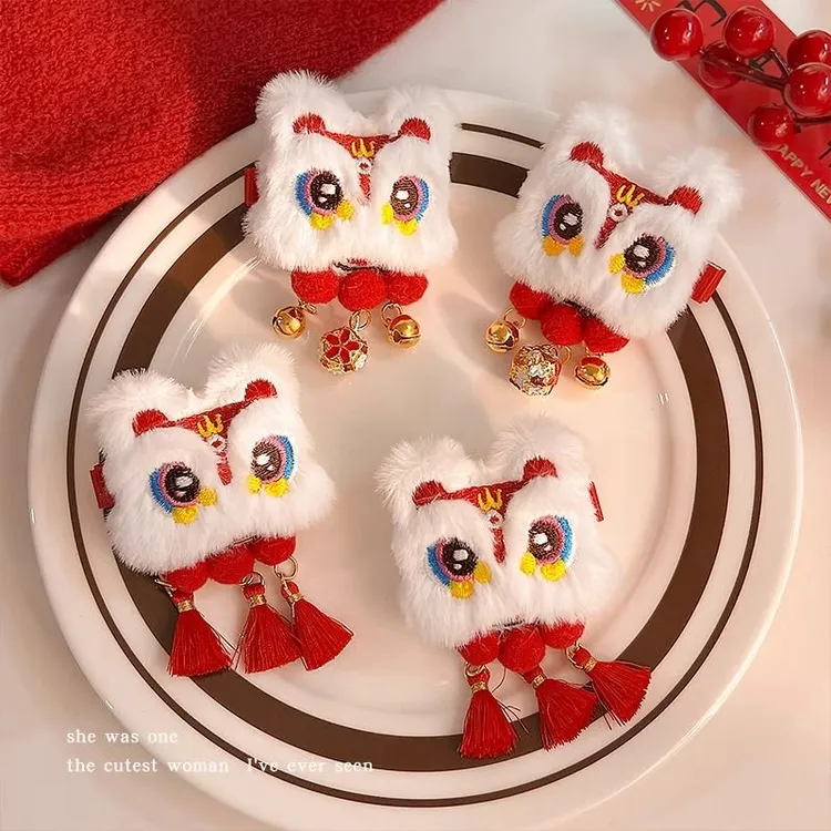 【皮卡】新年醒狮铃铛发夹流苏发卡女鸭嘴夹丸子头侧夹驾车个人用品