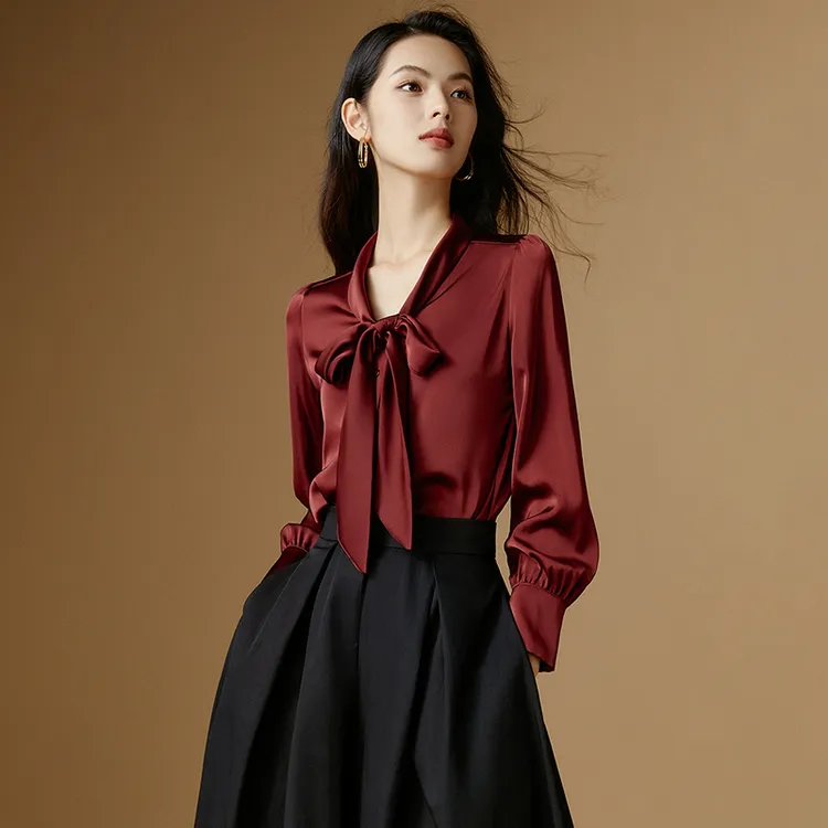 晚白【新品】显白神器衬衣系带衬衫女25070830