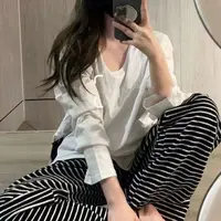 特大码300可穿条纹睡裤女春夏秋冬季宽松休闲裤直筒简约家居裤女