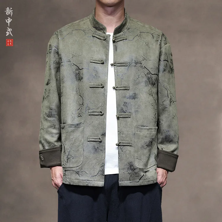 新中式秋冬休闲复古风唐装外套中国风对襟盘扣圆领中山装夹克茶服