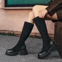 【丽公主专属】百思图商场同款时尚街头弹力靴粗高跟女长靴M5201DG4