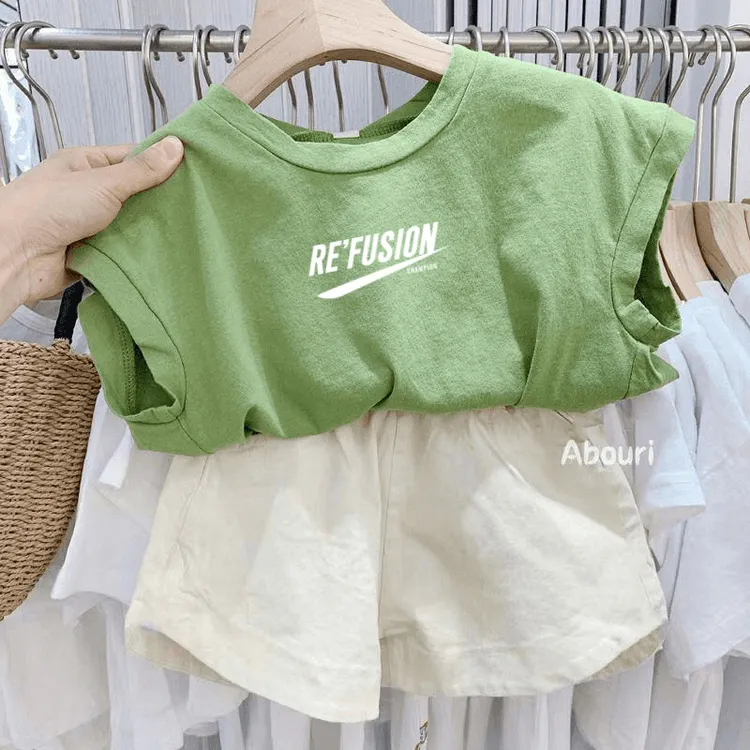 2025新款儿童夏季套装男女小童背心纯棉小清新宝宝休闲短裤两件套