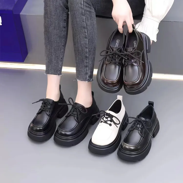 W101圆头乐福鞋乐福鞋女鞋单鞋时尚百搭复古英伦风厚底乐福鞋春秋