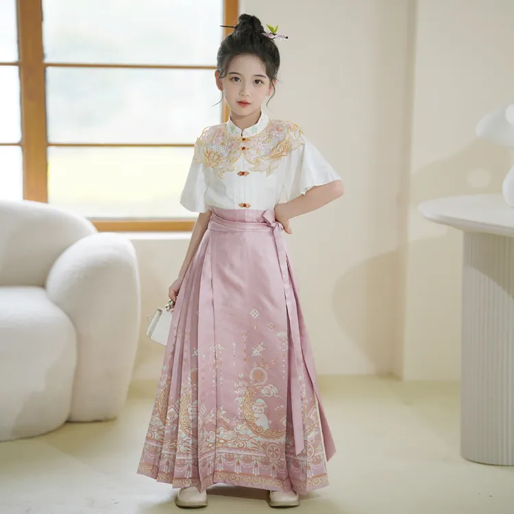 国风马面裙女童套装2024新款儿童新中式汉服女童春秋大童古装夏装