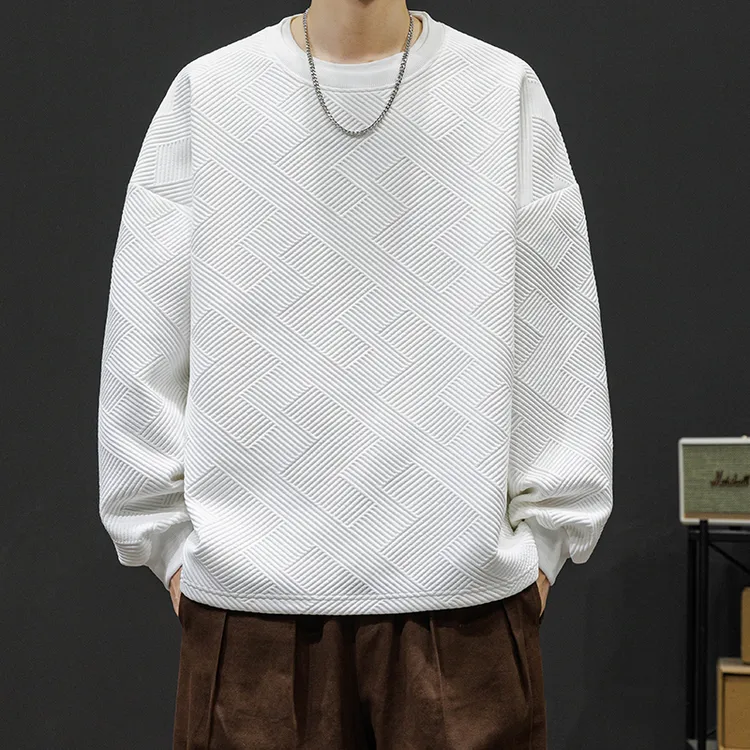 M-8XL提花卫衣加肥加大码秋冬长袖男圆领宽松长卫衣休闲简约纯色