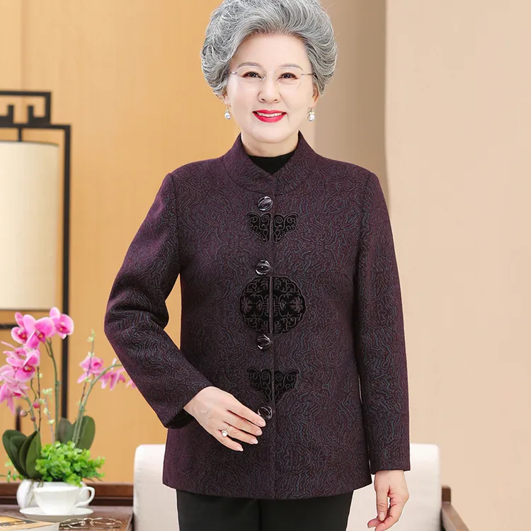 奶奶装春秋唐装外套中老年人女妈妈装秋冬加绒立领老太太衣服加厚