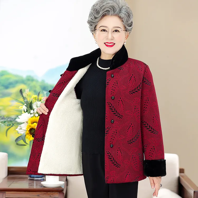 中老年女装冬季加绒棉衣喜妈妈外套老人喜庆老太太加厚奶奶装棉袄