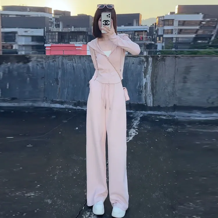 早秋新款粉色卫衣套装高腰入秋洋气韩版高级感秋天两件套女装秋冬