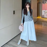 JINGDL【Flamingo】～高腰纯色显瘦大裙摆遮肉半身裙（含腰带）2