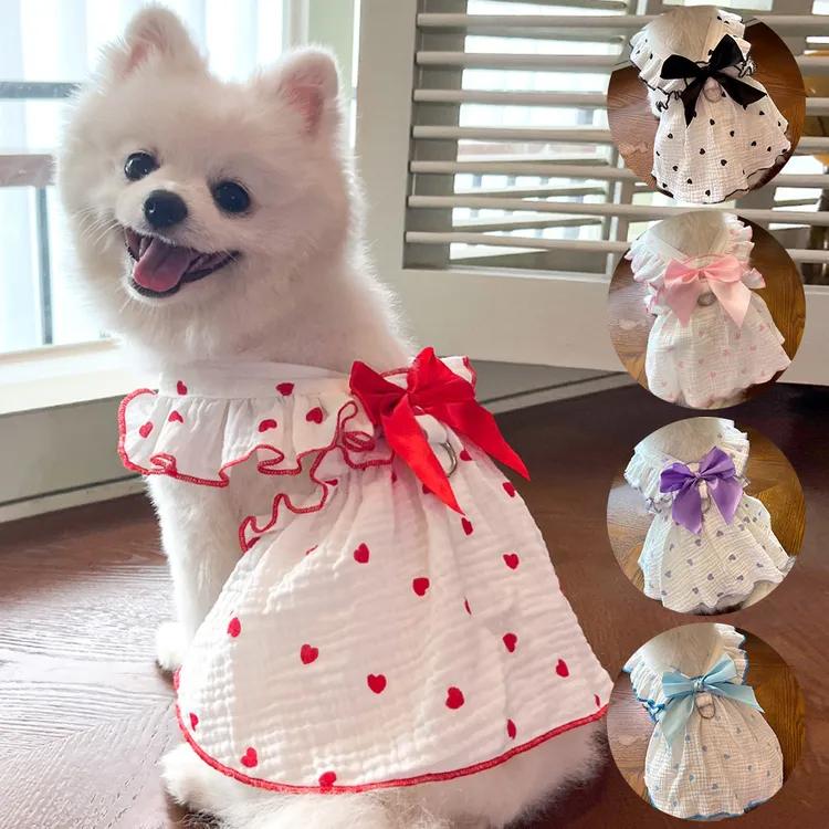 [达人]宠物连衣裙子用品衣服春夏狗狗猫咪泰迪美布偶猫爱心棉布裙