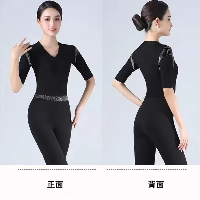 老师同款时尚百搭v领流苏气质形体服YZ538