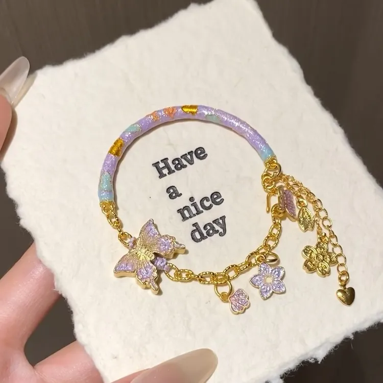铜合金手链 A102时尚百搭轻奢紫色蝴蝶可调节手镯手链