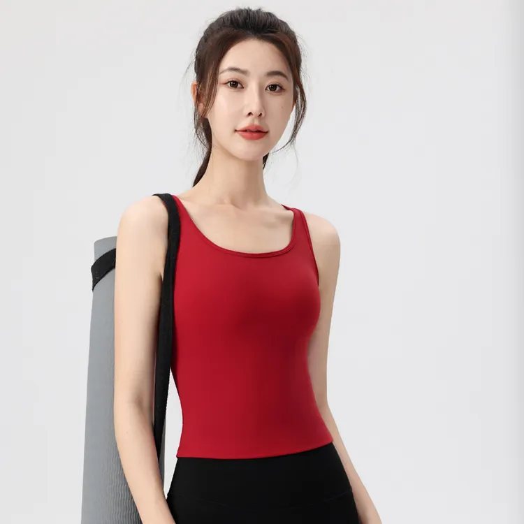 运动背心女固定式一体杯跑步训练高强度透气裸感运动亲肤美背