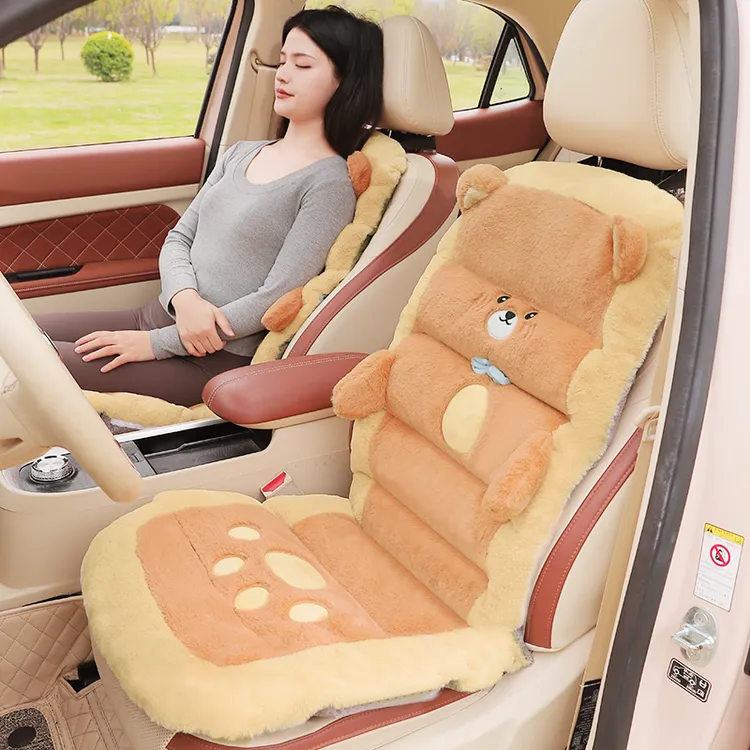 汽车坐垫冬季加绒加厚女神款一体式车坐垫后排座椅毛绒保暖垫子女