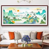 大好河山  中格三股绣194*75厘米  大格234*90厘米​白布52色满绣