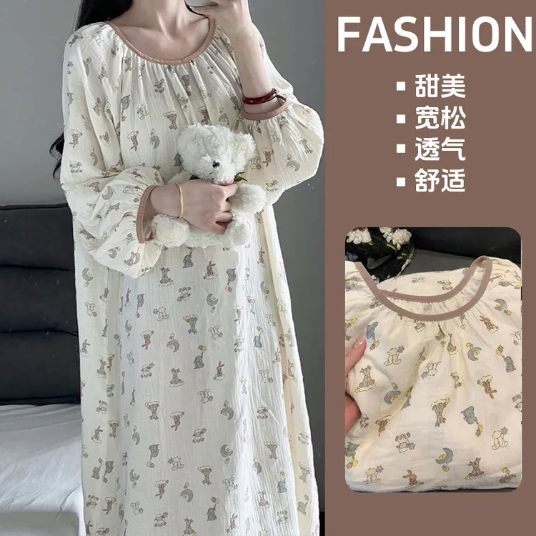 春秋兔子长袖睡裙女款爆款2024新款卡通宽松显瘦中长款睡衣出门款