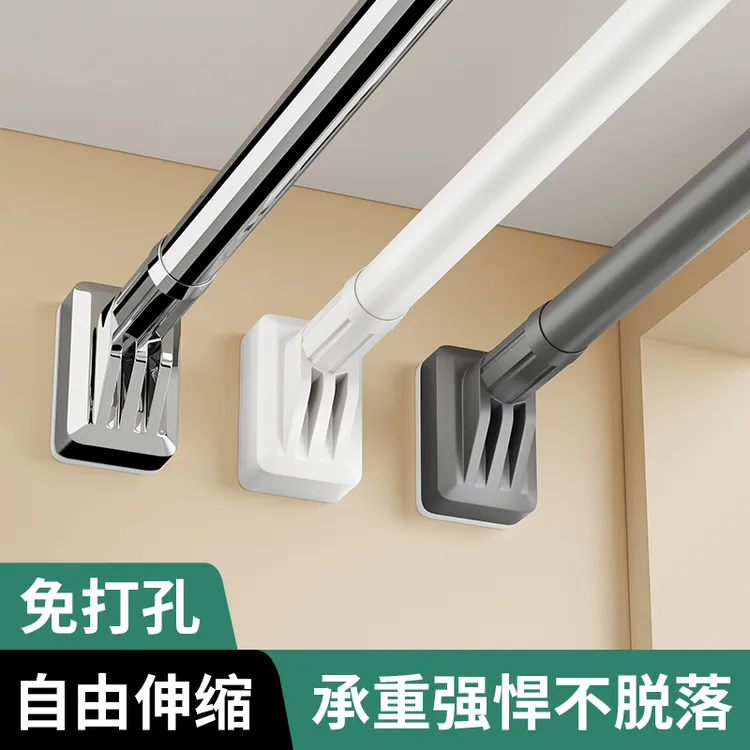 免打孔伸缩晾衣杆卧室阳台窗帘杆罗马杆加粗长浴帘杆门帘衣柜撑杆