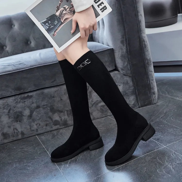 【秋冬上新】22T040新款百搭气质不掉筒中筒加绒靴显瘦弹力靴瘦瘦靴