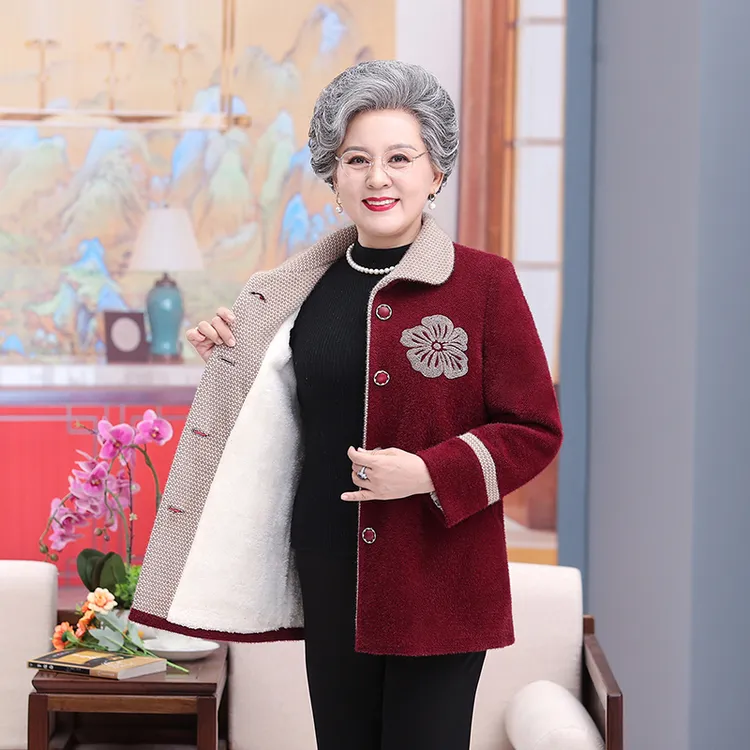中老年女装洋气冬装加绒加厚奶奶装冬季妈妈装大码外套老太太上衣