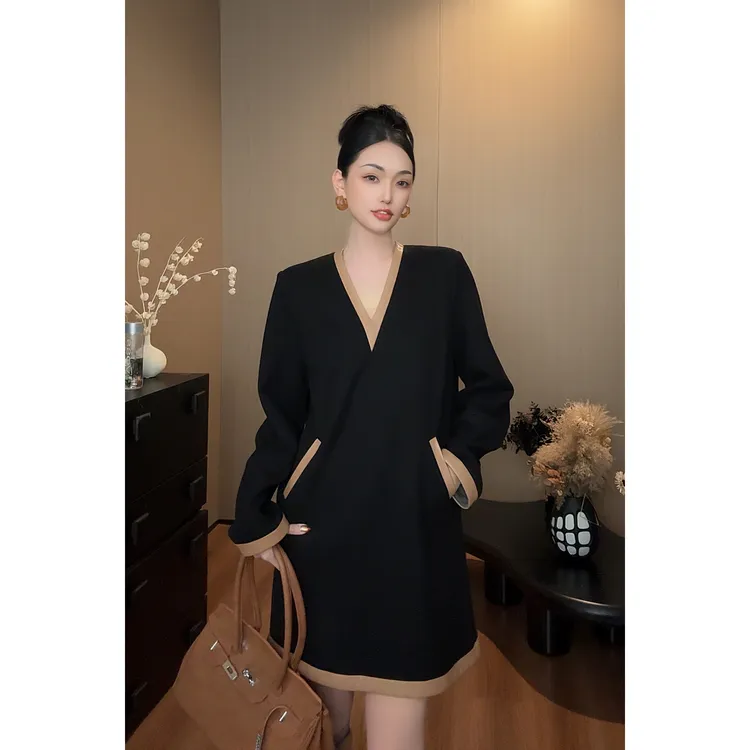 紫紫 高智美学 ladyboss拼接长袖连衣裙秋季新款裙子 ZC09LZYL629