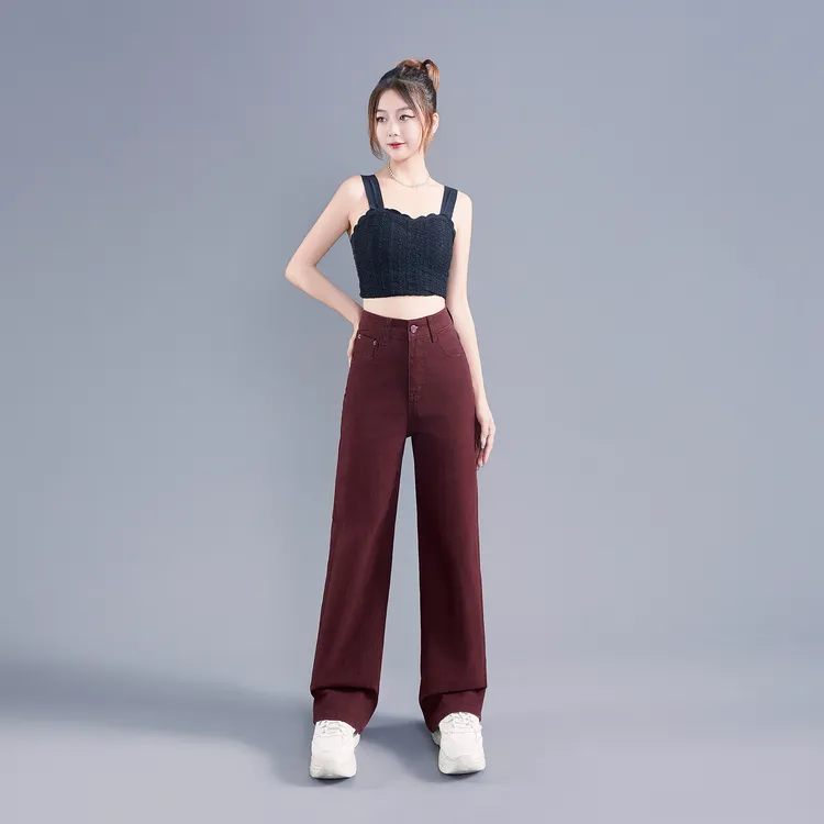 FXFULAOBAN/福兴福老板|安可拉红|高腰宽松阔腿裤牛仔裤女秋直筒