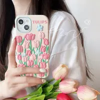 粉色可爱卡通郁金香适用iPhone15软壳少女网红防摔女款硅胶手机壳