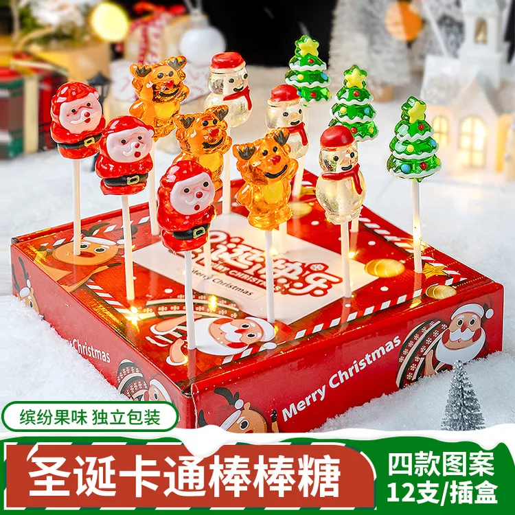 QW/泉旺 圣诞节糖果盒装0脂棒棒糖儿童零食礼物圣诞平安夜糖TL