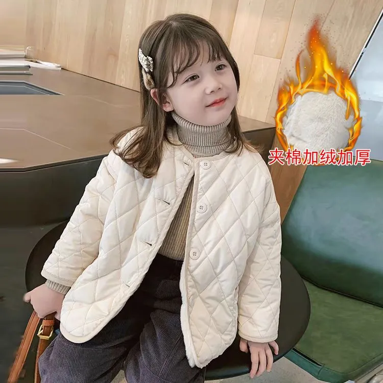 女童棉袄2024新款女宝加绒外套宝宝儿童时尚保暖棉服女孩洋气棉衣