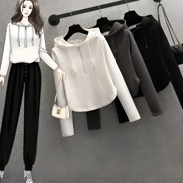 （现货秒发）春秋新款大码胖mm减龄显瘦正肩连帽卫衣女加厚打底衫