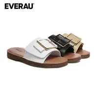 EVERAU夏季女士外穿百搭露趾休闲平底一字凉鞋拖鞋时尚软底EA7034