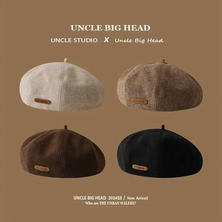 大头叔叔厚款保暖毛呢贝雷帽秋冬百搭画家帽子南瓜帽大帽顶显脸小