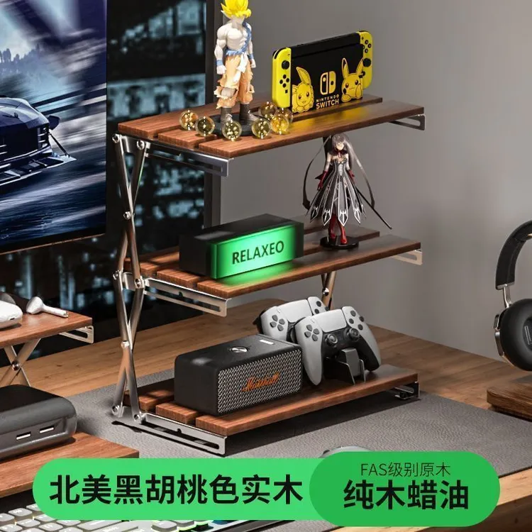 露营原木置物架三层可折叠桌面便携式小桌子户外野餐放置架