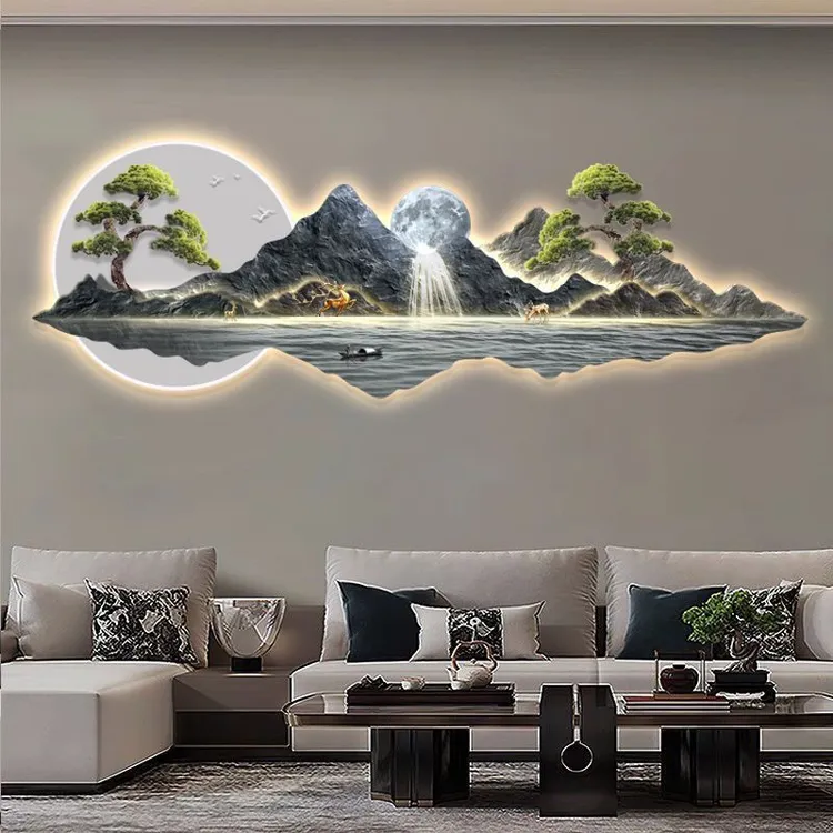 流水生财山水画新中式客厅装饰画沙发背景墙艺术大气高档茶室壁饰