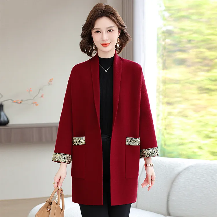 罗蒙妈妈春装中长款针织外套中老年女春秋开衫上衣喜婆婆婚宴礼服