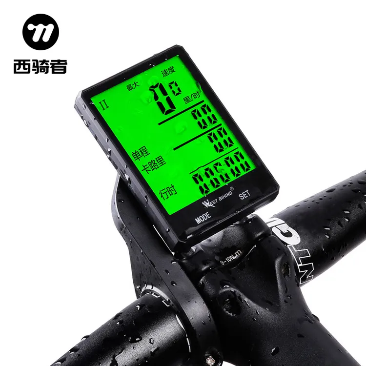西骑者山地公路自行车无线码表大屏中文防水夜光测速器速度里程表