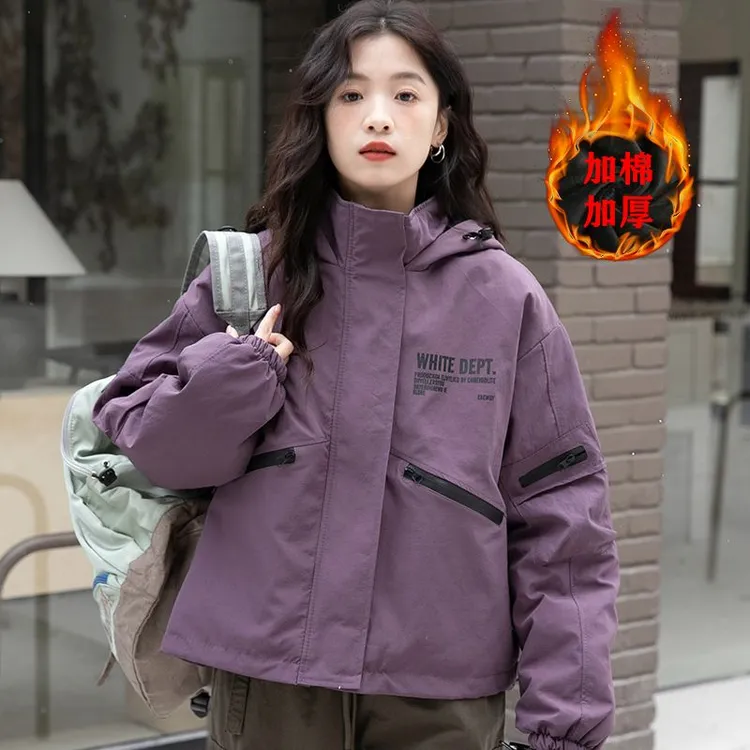 秋冬季新款小个子保暖加厚二棉防风棉服夹棉冲锋衣机能风外套女