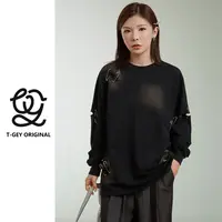 T-GEY【碎碎念】设计款破洞大别针宽松卫衣