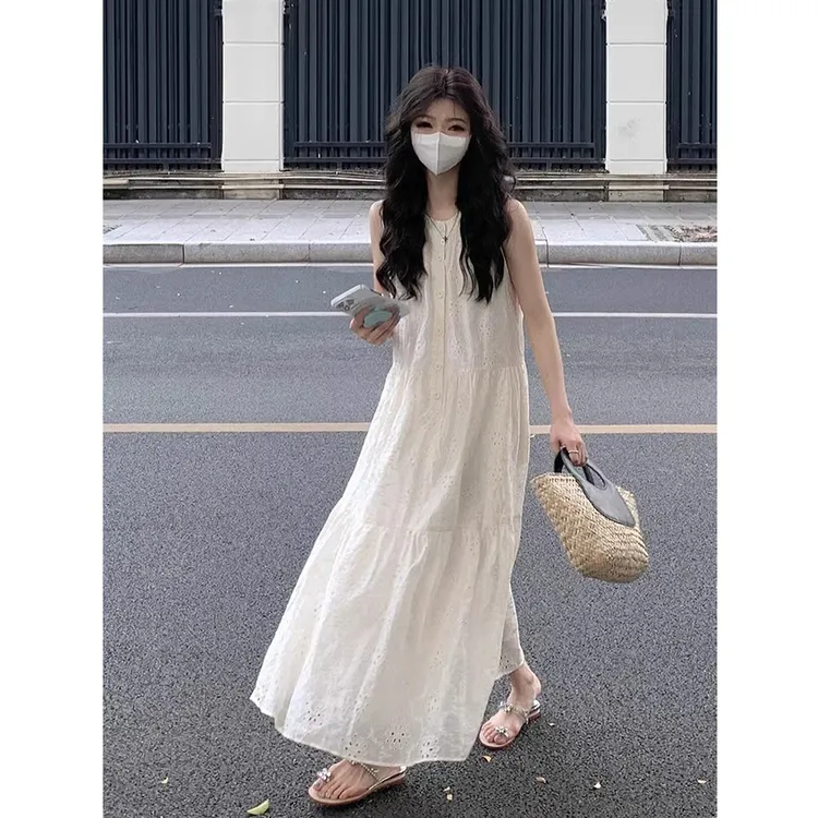 法式重工钩花无袖连衣裙女夏季2025新款高级感气质宽松背心长裙子