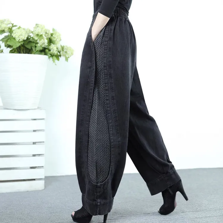2025年秋冬加绒高腰牛仔裤女宽松显瘦大码灯笼裤休闲裤阔腿哈伦裤
