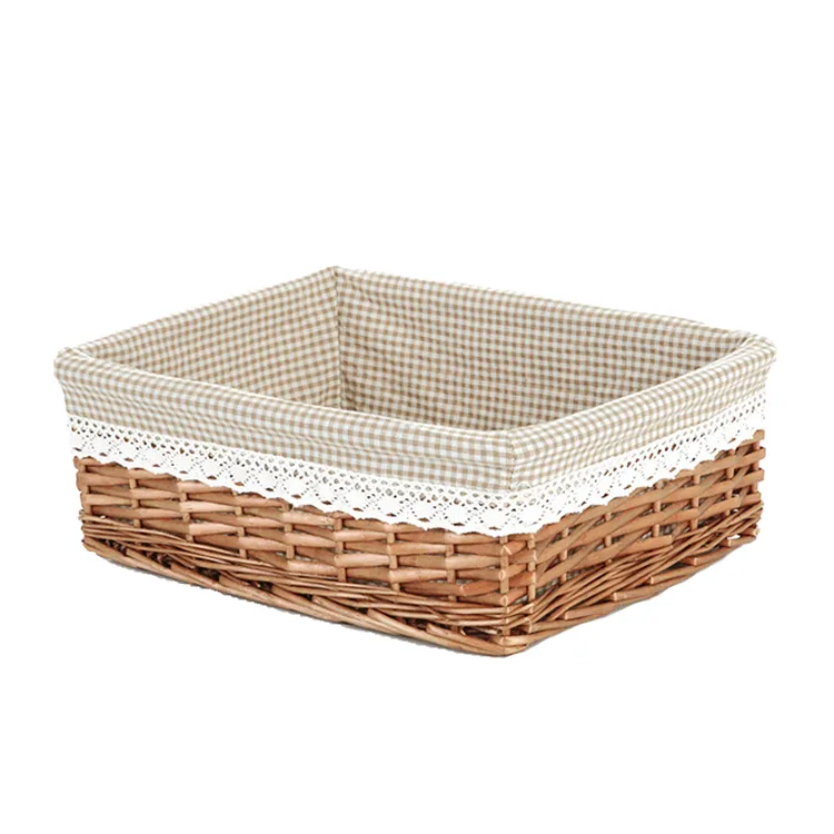 家用手工袜子收纳筐柳藤编储物篮零食杂物桌面化妆品田园筐布艺盒
